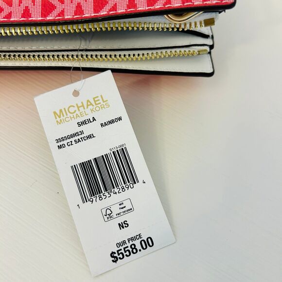 Michael Kors Purse Sheila Medium Ombré Signature Logo Satchel Rainbow - Picture 8 of 9